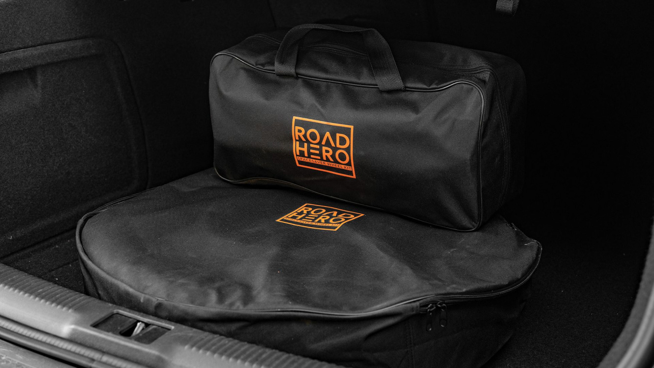 Road Hero space saver wheel kit in a car boot